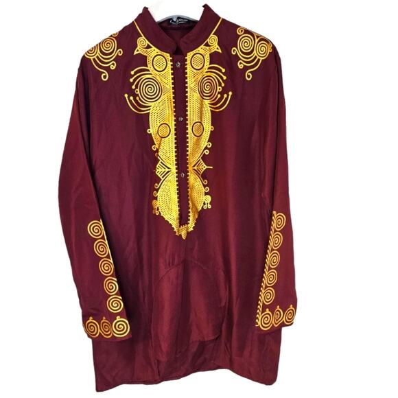 Luc Matton burgundy and gold 2 piece tunic and pants Dashiki. Size L - Picture 1 of 7